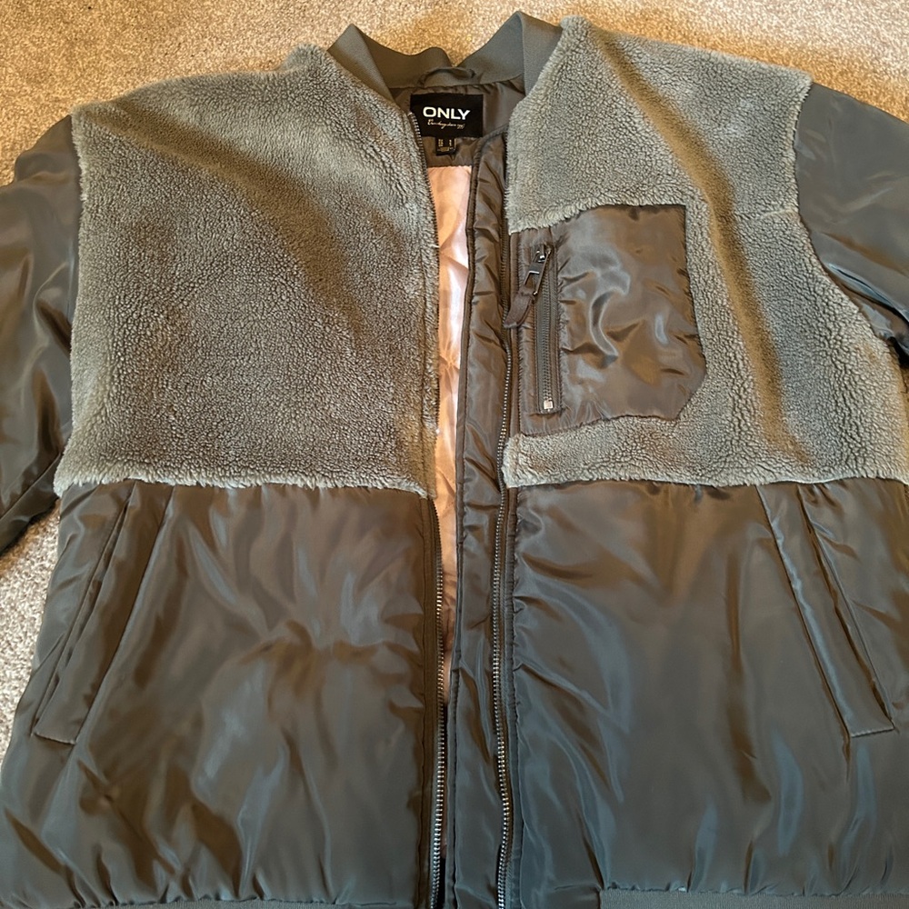 Only Army Green Varsity Jacket with Two-Tone Design